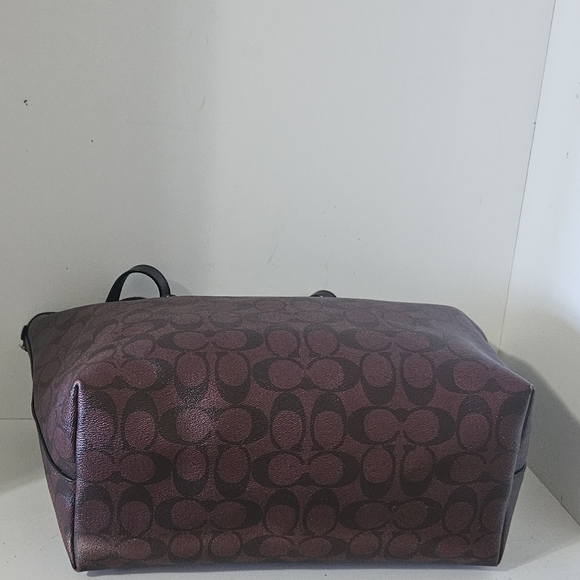 Coach Signature Coated Canvas Brown /Burgundy Leather tote bag - Picture 7 of 13
